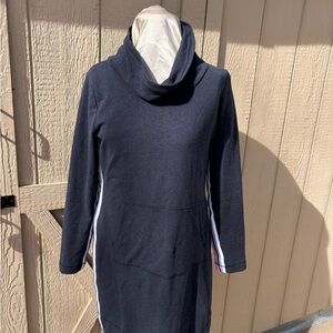 T by Talbots Blue White Soft Terry Knit Cowl Neck Long Sleeve Dress Size M.